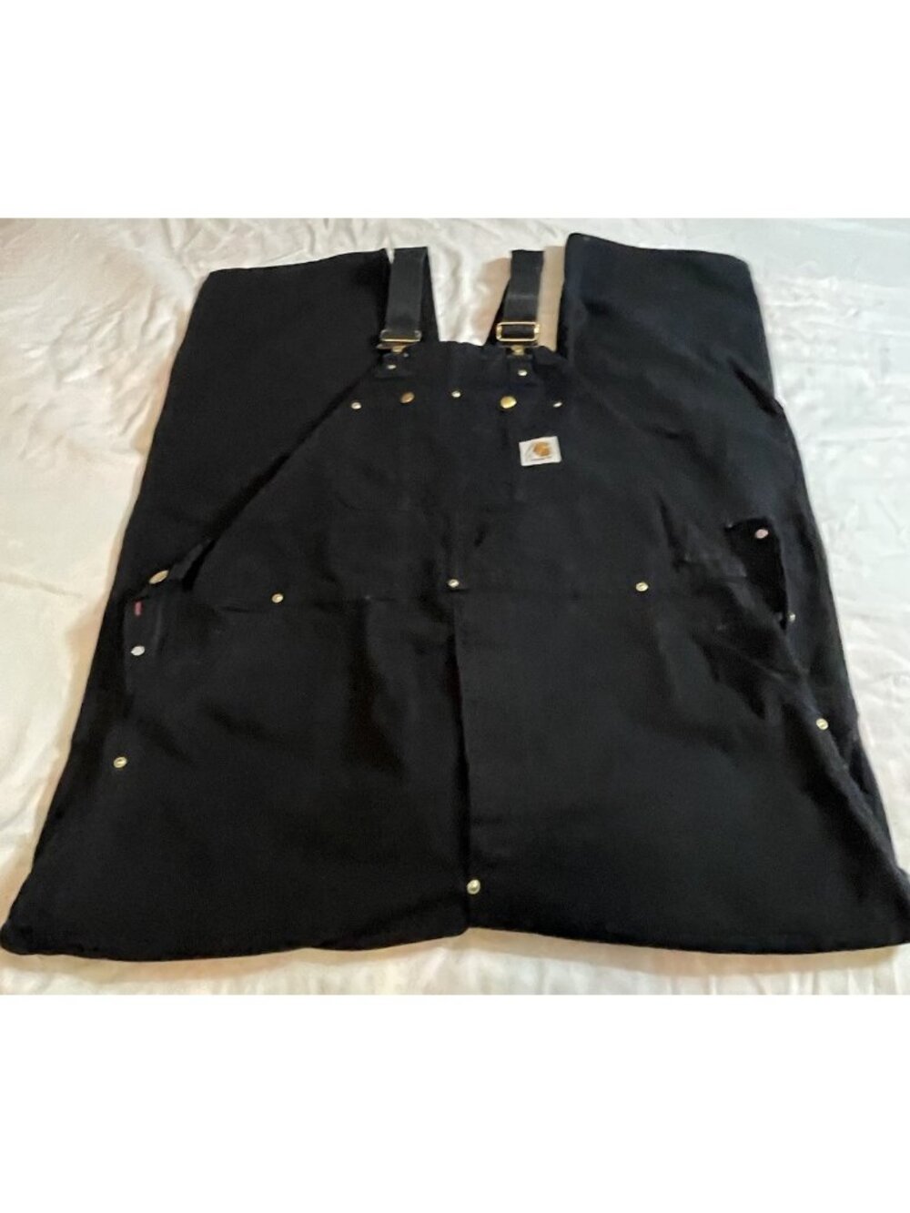 VTG Carhartt R01  Men's Black Bib Canvas Unlined 42x32 Double Knee Workwear USA